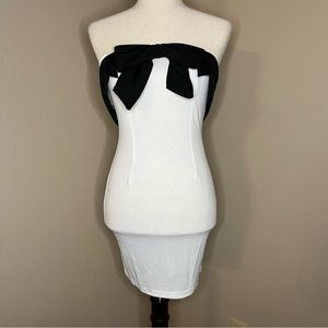 Mini Dress Off Shoulder Contrast Color Bow Dress, Small──★